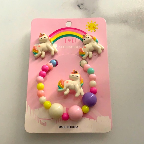 🦄 Unicorn Earrings, Ring, & Bracelet Jewelry Set